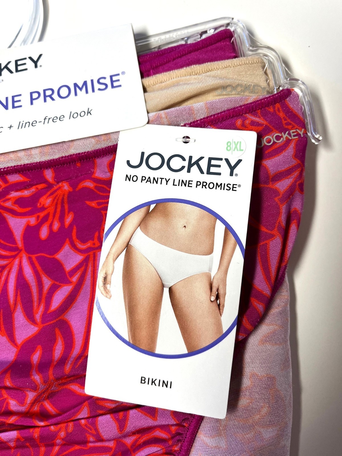 Set/3 Jockey Women’s Tactel Panties Size 8 Bikinis NEW Fuchsia Floral