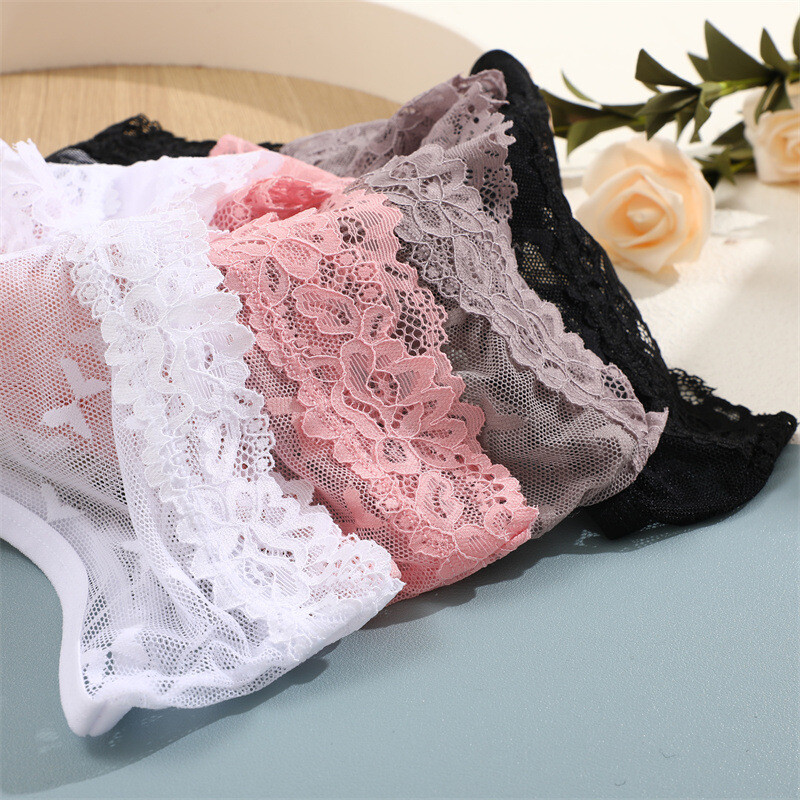 4pack Lot Womens Sexy Panties Sheer Lace Briefs Thongs Intimate Ladies Underwear