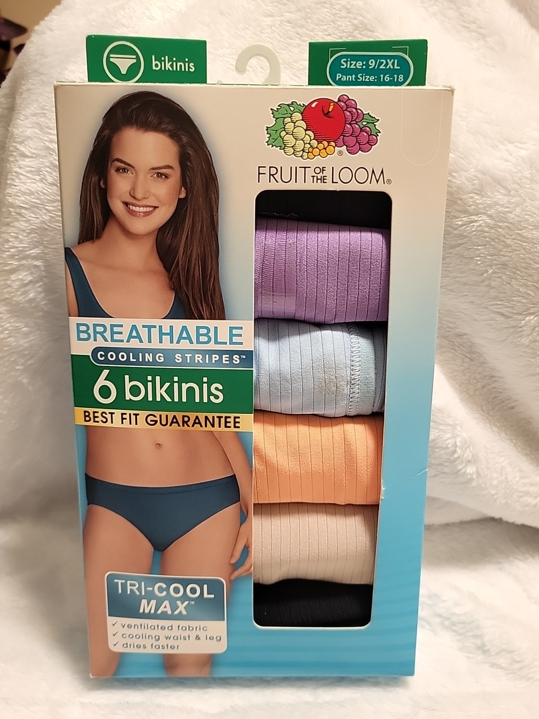 FoTL Size 9/2XL Box Set Of 6 Bikinis Breathable Cooling Stripes Best Fit