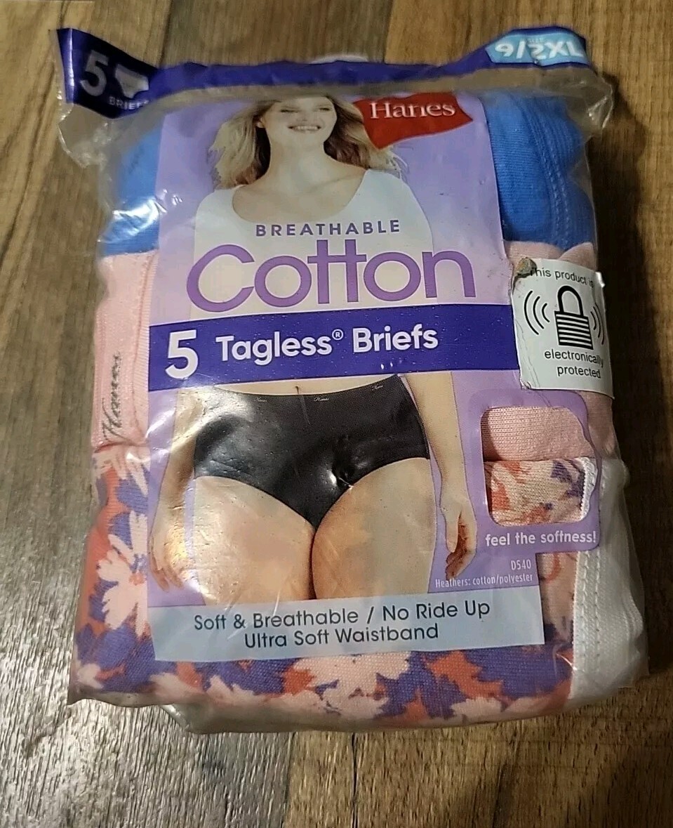 5 PR LADIES HANES FULL BRIEF TAGLESS WICKING COOL COMFORT COTTON PANTIES SZ 9