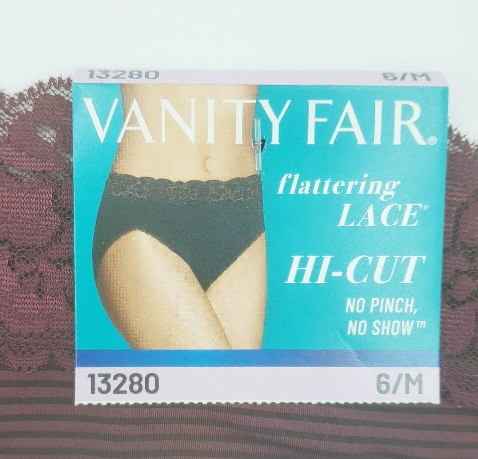 Vanity Fair Flattering Lace Brief Panty 13280 Size 6/M Maroon No Pinch No Show