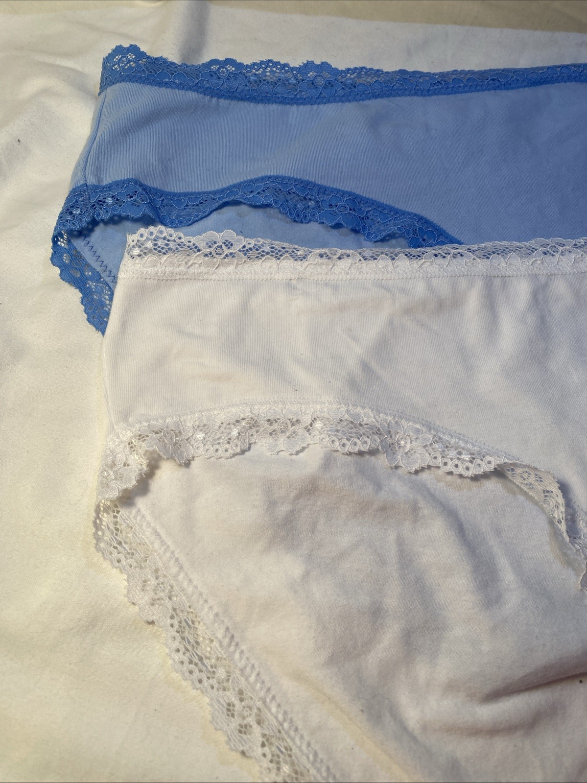2 Jenni Intimates Lace Trim Hipster Underwear 1 White & 1 Baby Blue New W/Tag