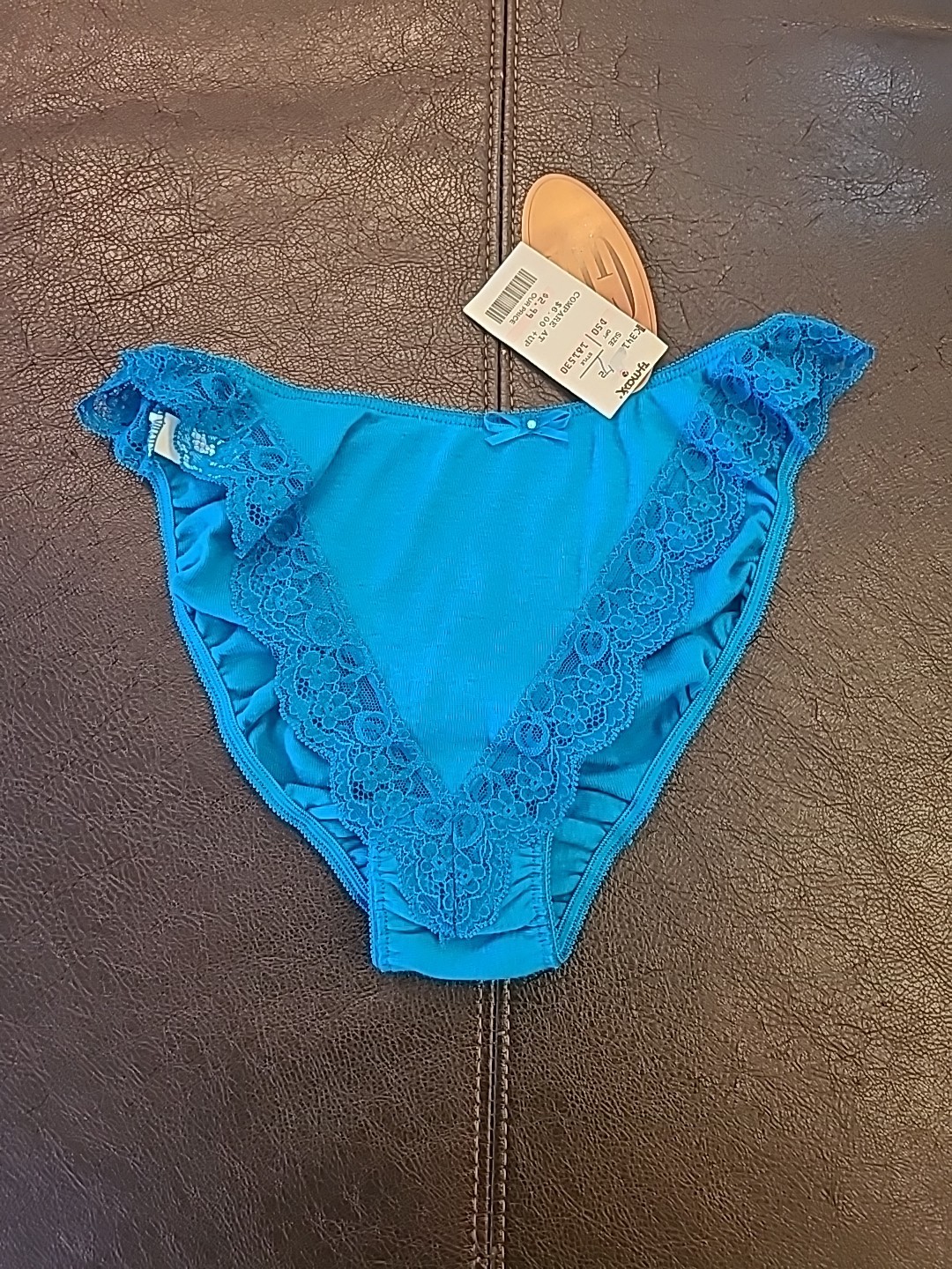 Gia Panties New NOS NWT Teal Blue Vintage Flutter Lace Cotton Sz 7 L