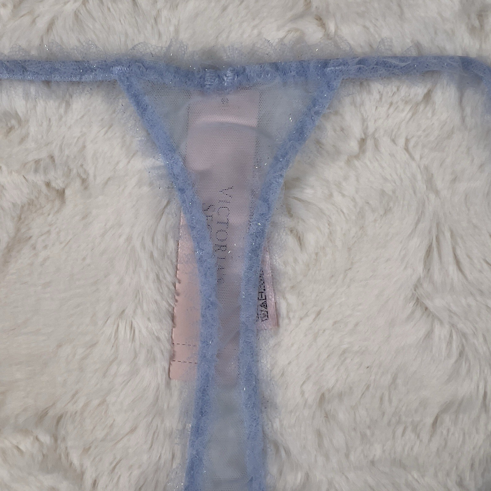 Victoria’s Secret Dream Angels Blue Glitter Tulle Thong Panty Ruffle Sz.M NWT