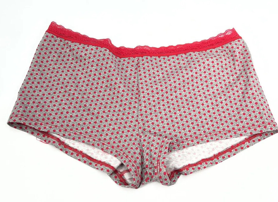 Victoria’s Secret Intimates Shortie BoyShort Mini short Gray Red Polka Dot NWT