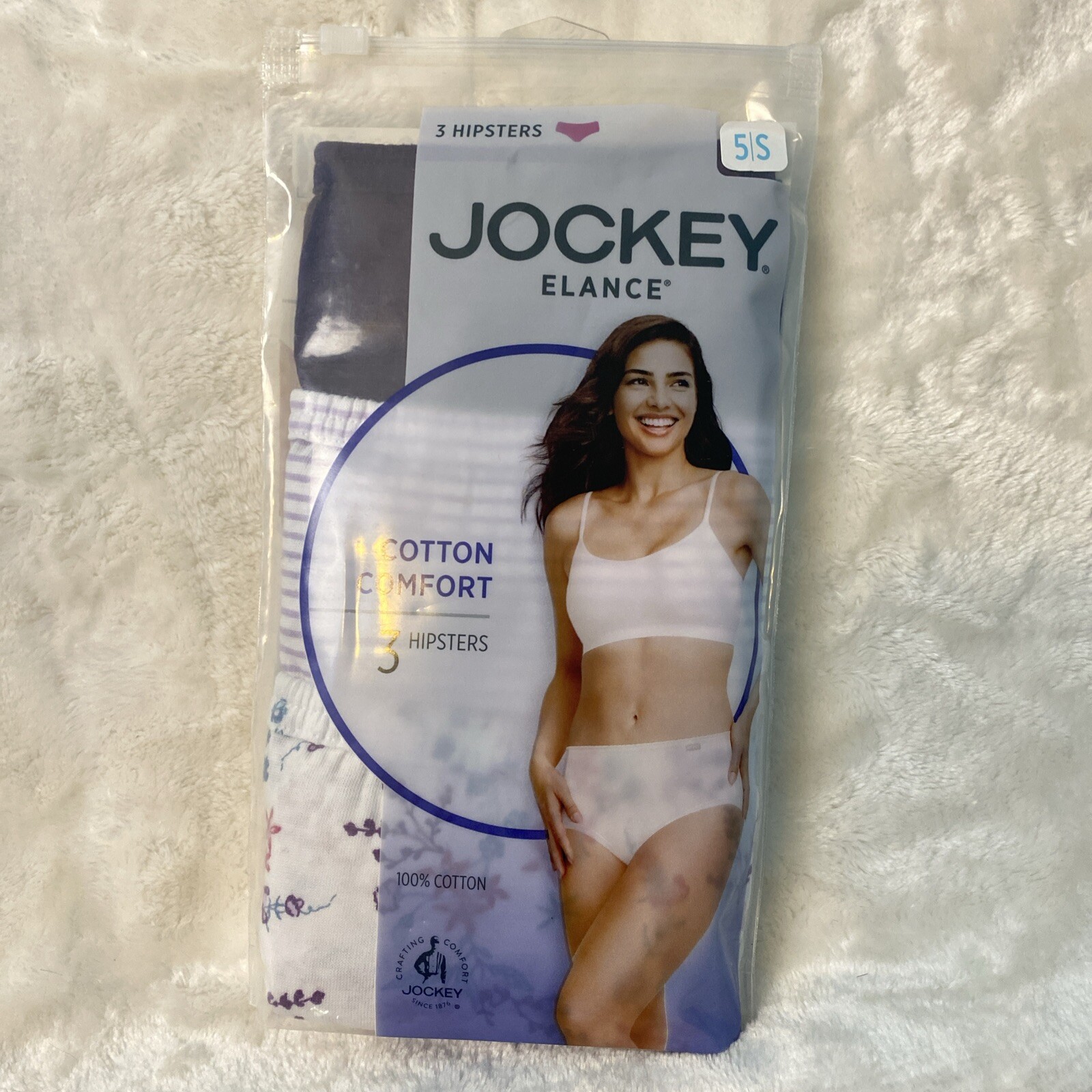 Jockey ELANCE COTTON COMFORT HIPSTERS, 3 PAIRS, SIZE 5 (s), NEW IN PACKAGE