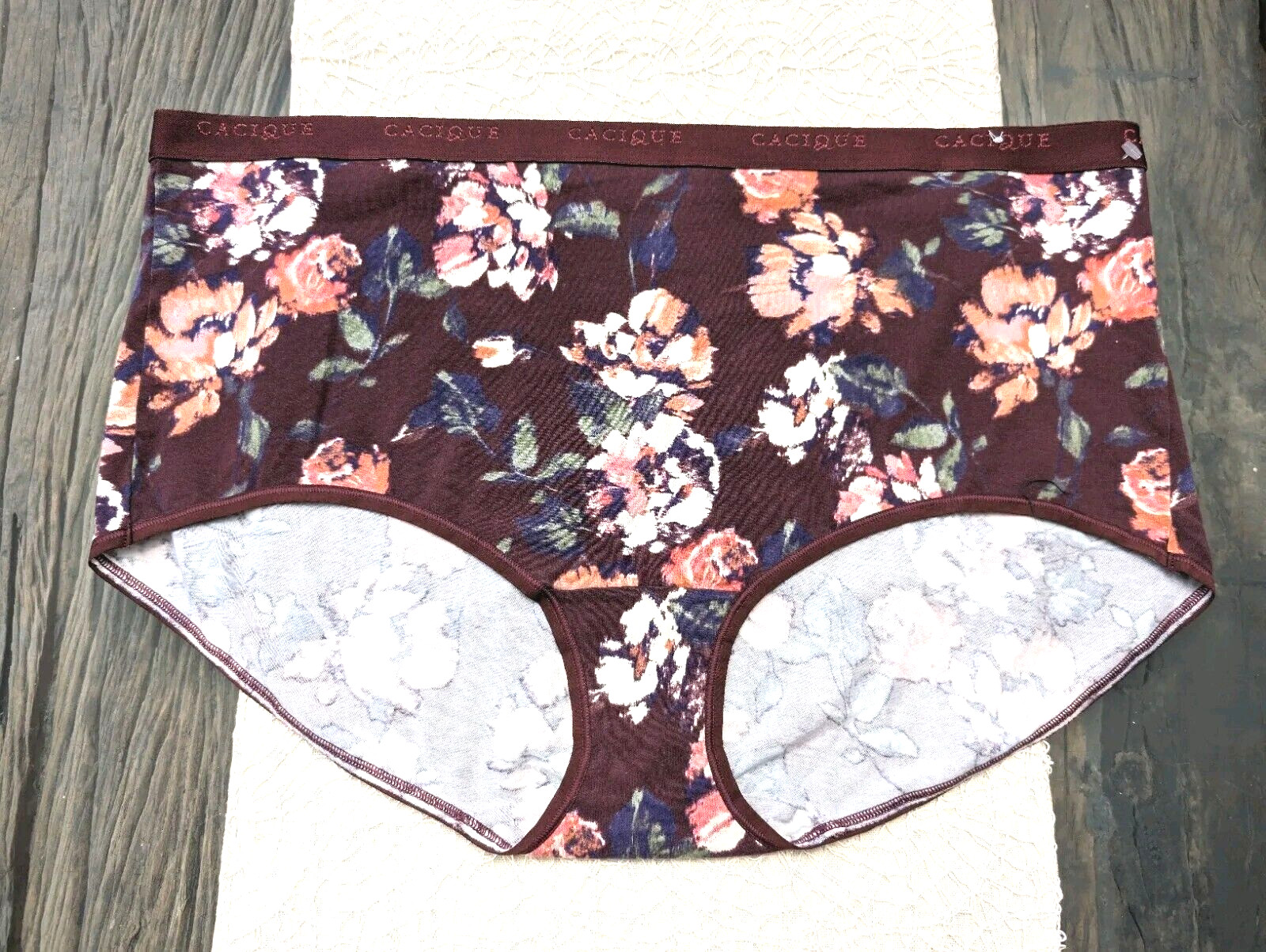 NEW CACIQUE SIZE 26/28 BROWN FLORAL COTTON FULL BRIEF PANTY