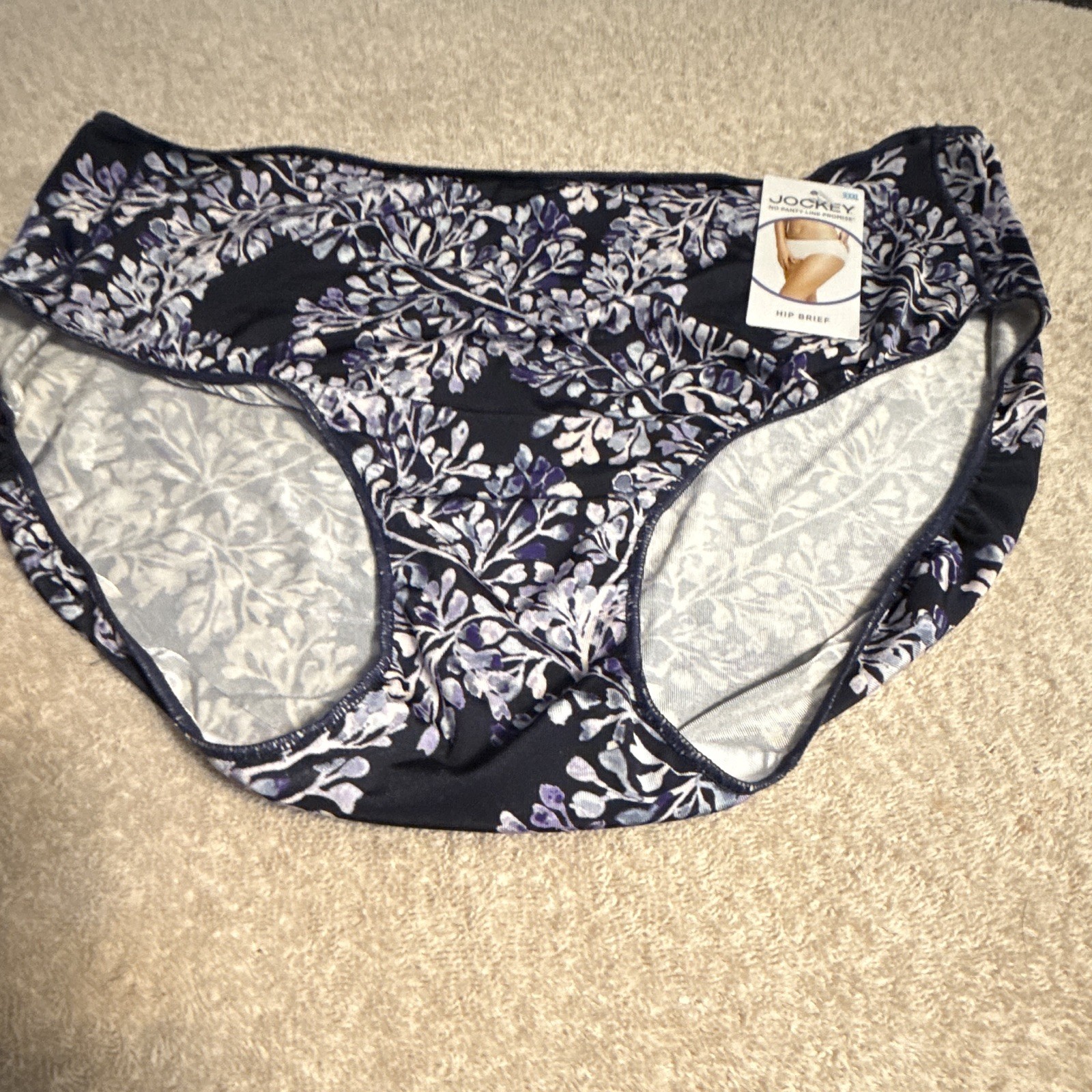 Jockey Women’s Hip Brief Panties 9/XXL Navy Floral Microfiber Stretch 1372