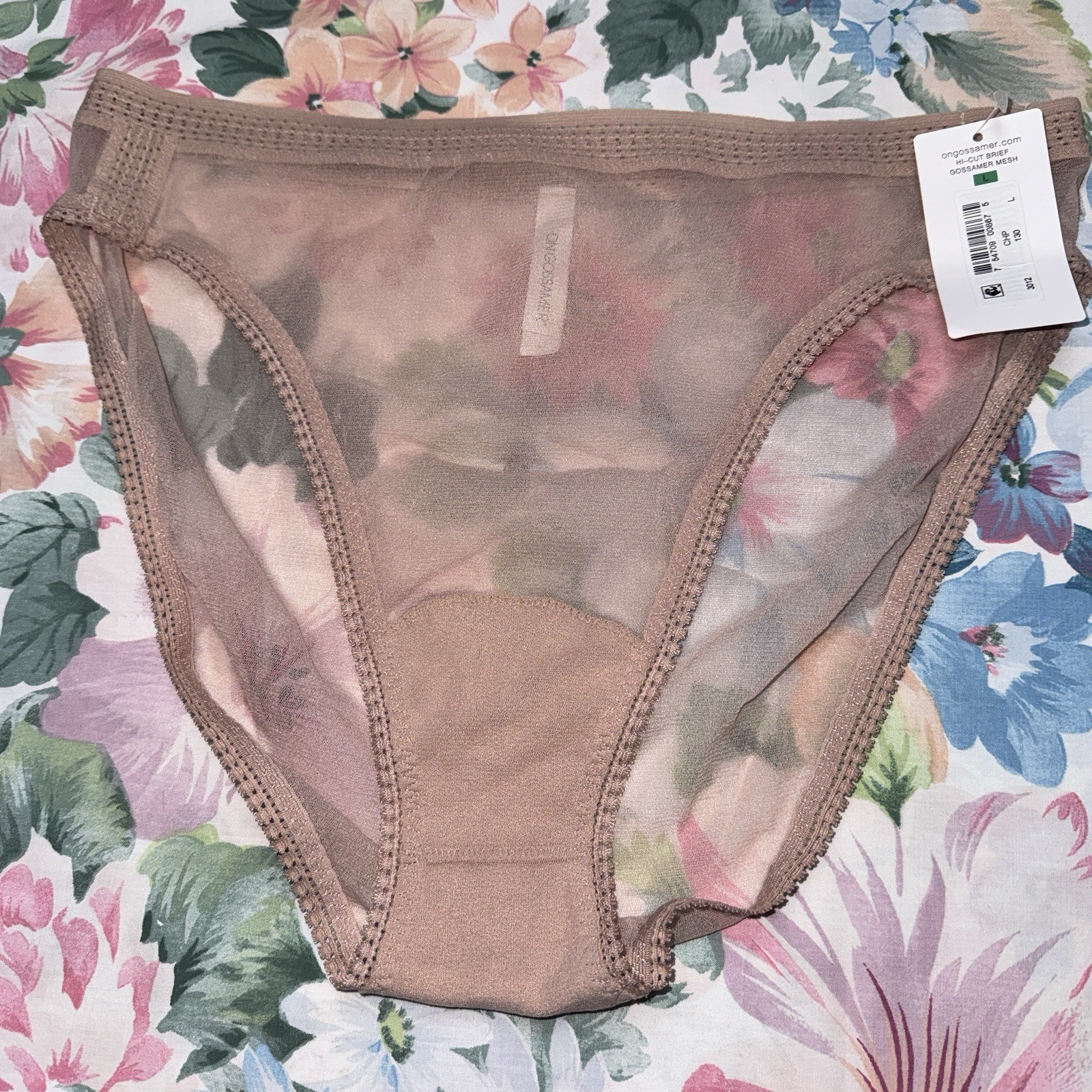 On Gossamer Champagne Mesh Hi-Cut Brief Style 3012 Size Large