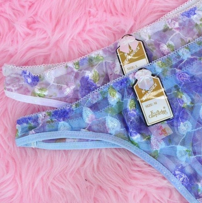 VTG Style Embroidered floral sissy mesh lace THONG panties sz M or L 14 COLORS!
