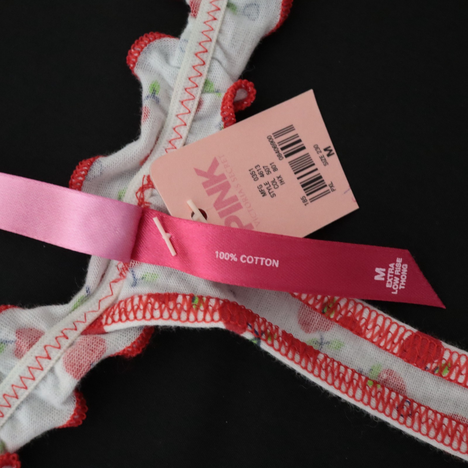 NEW Victoria’s Secret VTG PINK Cotton Rare V-String Ruffle Thong Panty MEDIUM