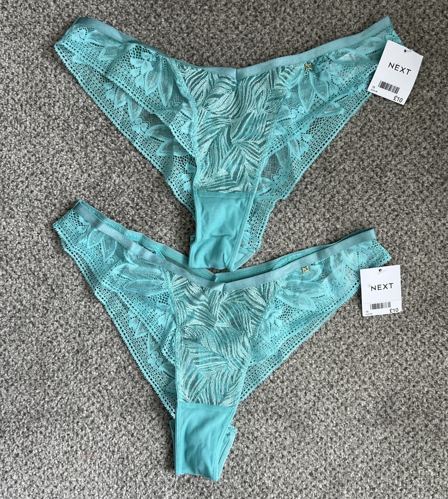2 x BNWT Next Ladies Aqua Lace High Leg Knickers Size 10