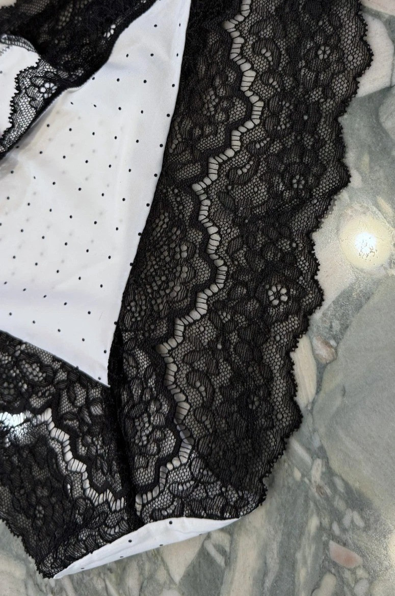 NEW Victoria Secret Dream Angels Lace Trim Cheeky Coconut White Black Dot – XXL