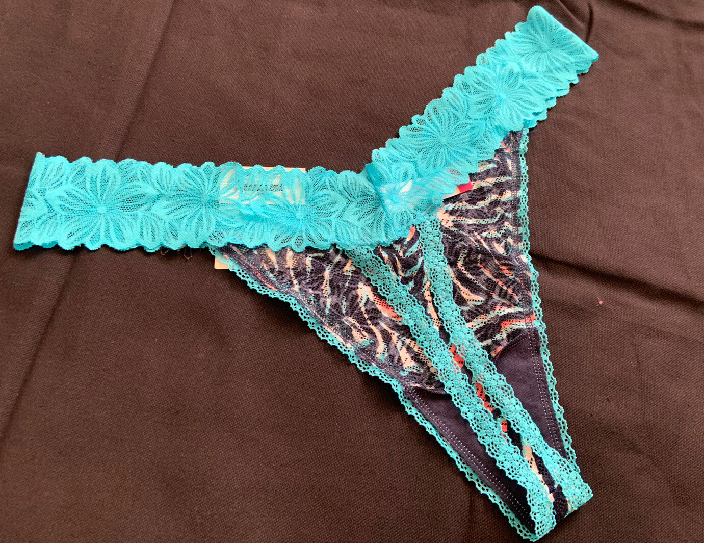 No Bo lace Hipster thong panties Hot underwear Net Size XL XG 15/17 Blue New