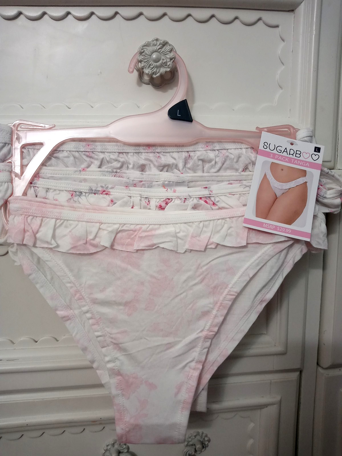 SugarBoo Womens 3 PK Floral Tanga Cheeky Panty Ruffle Top Trim Sz S~M~L~XL ~ NWT