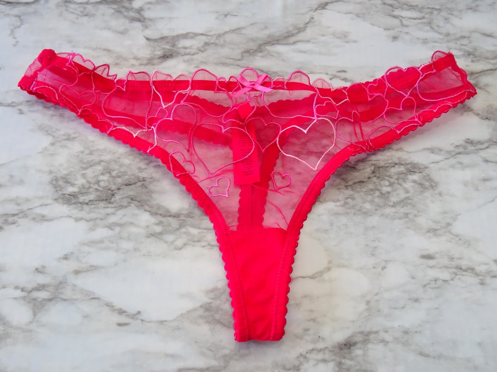 Skims# Tulle Embroidered Heart Mesh Thong 1-Pack Panties US Size S