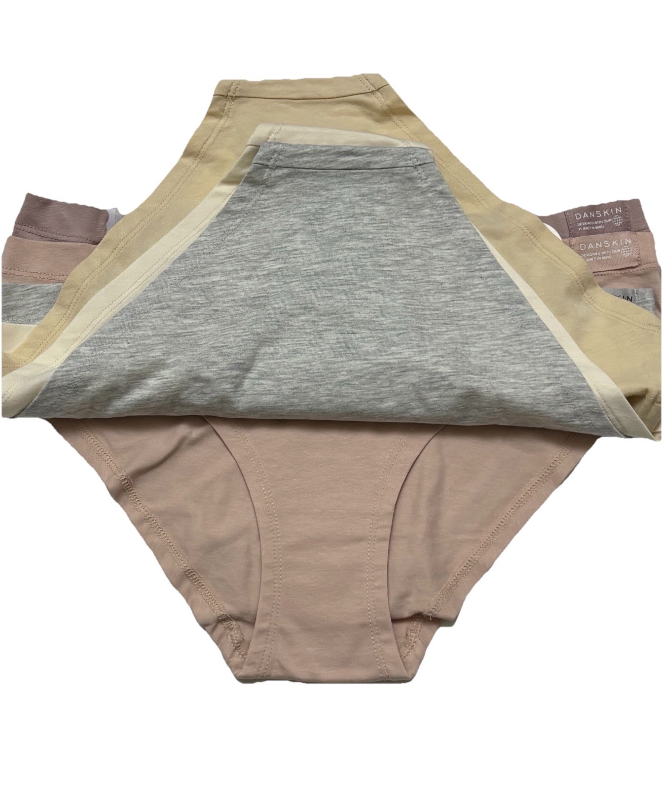 DANSKIN WOMEN ORGANIC COTTON BIKINI PANTIES XL 5 PACK SEAMLESS SOLID SUPER SOFT