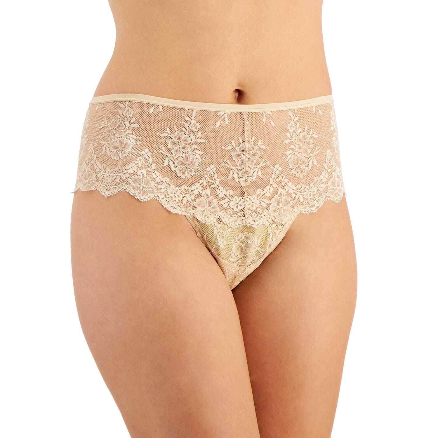 INC International Concepts High-Waist Lace Thong, Almond Latte NWT $15 Small