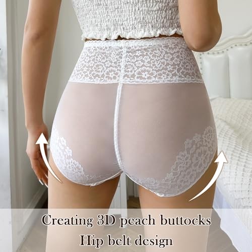 Women High Waisted Lace Underwear Tummy Medium 4 Pack-black,white,khaki,green