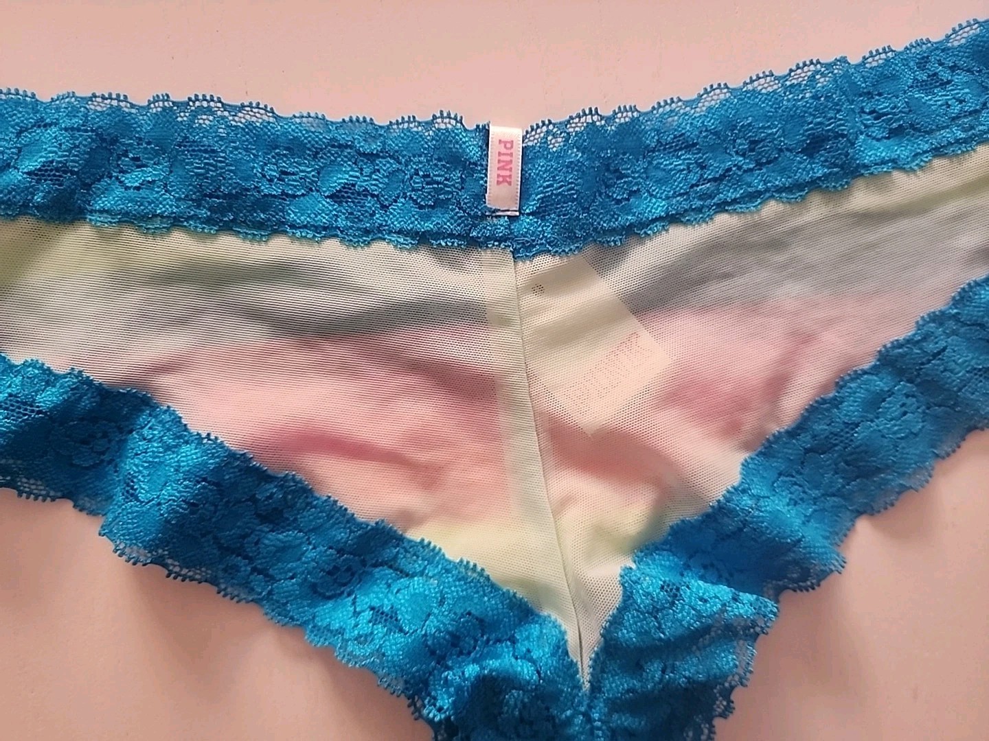 NWT Victorias Secret S/P PINK Rainbow Low Rise Lace Mesh Cheekster 2000