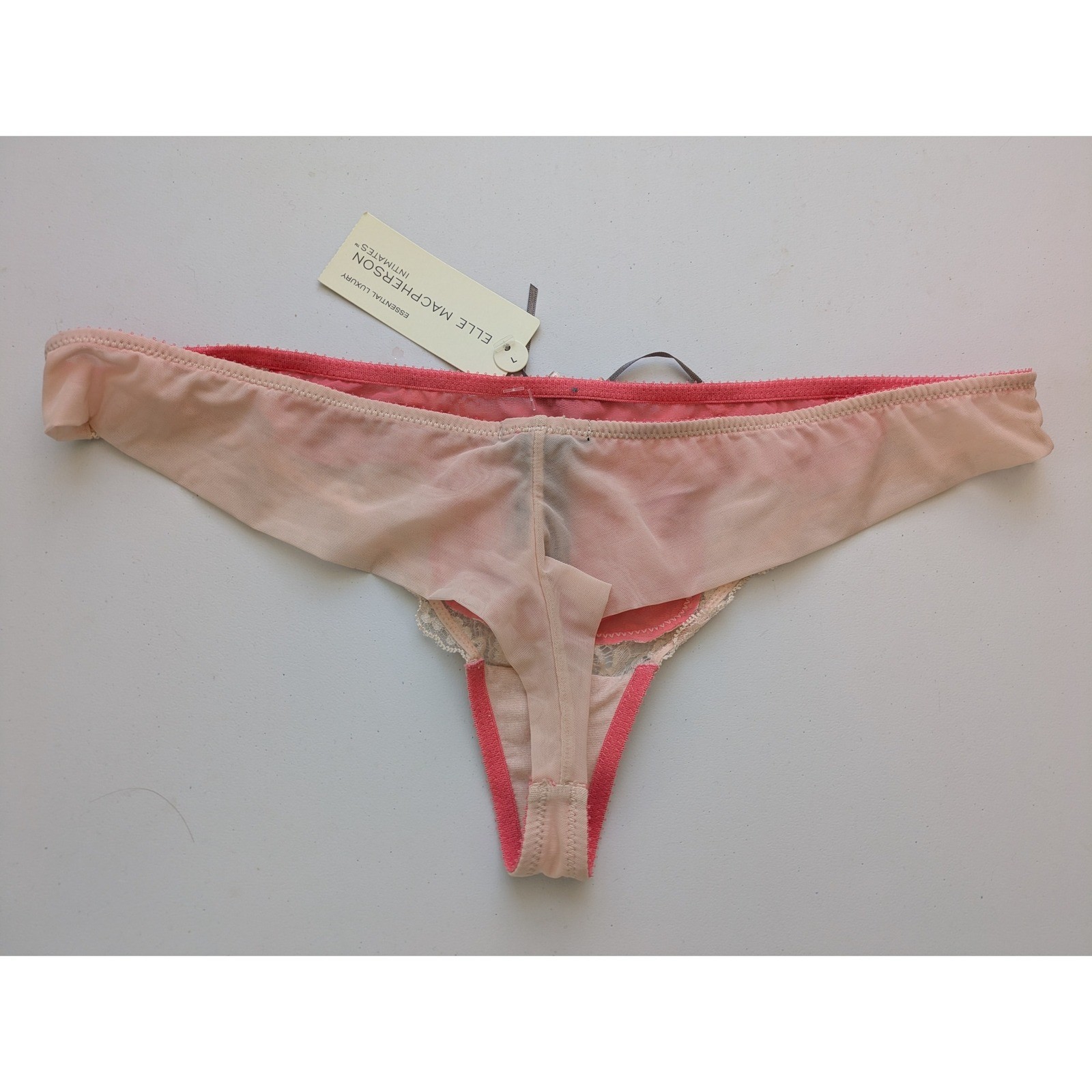 Elle MacPherson Lace Thong Size Large Cameo Rose NWT