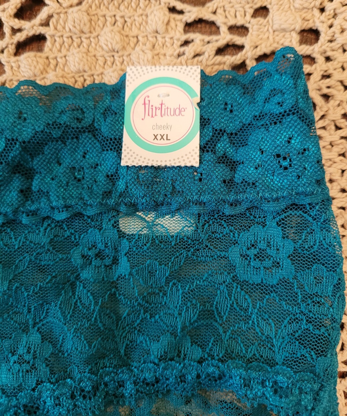 FLIRTITUDE SeXy See Thru Peek a Boo ChEEky Teal Lace Panties 9/2XL~ NWT