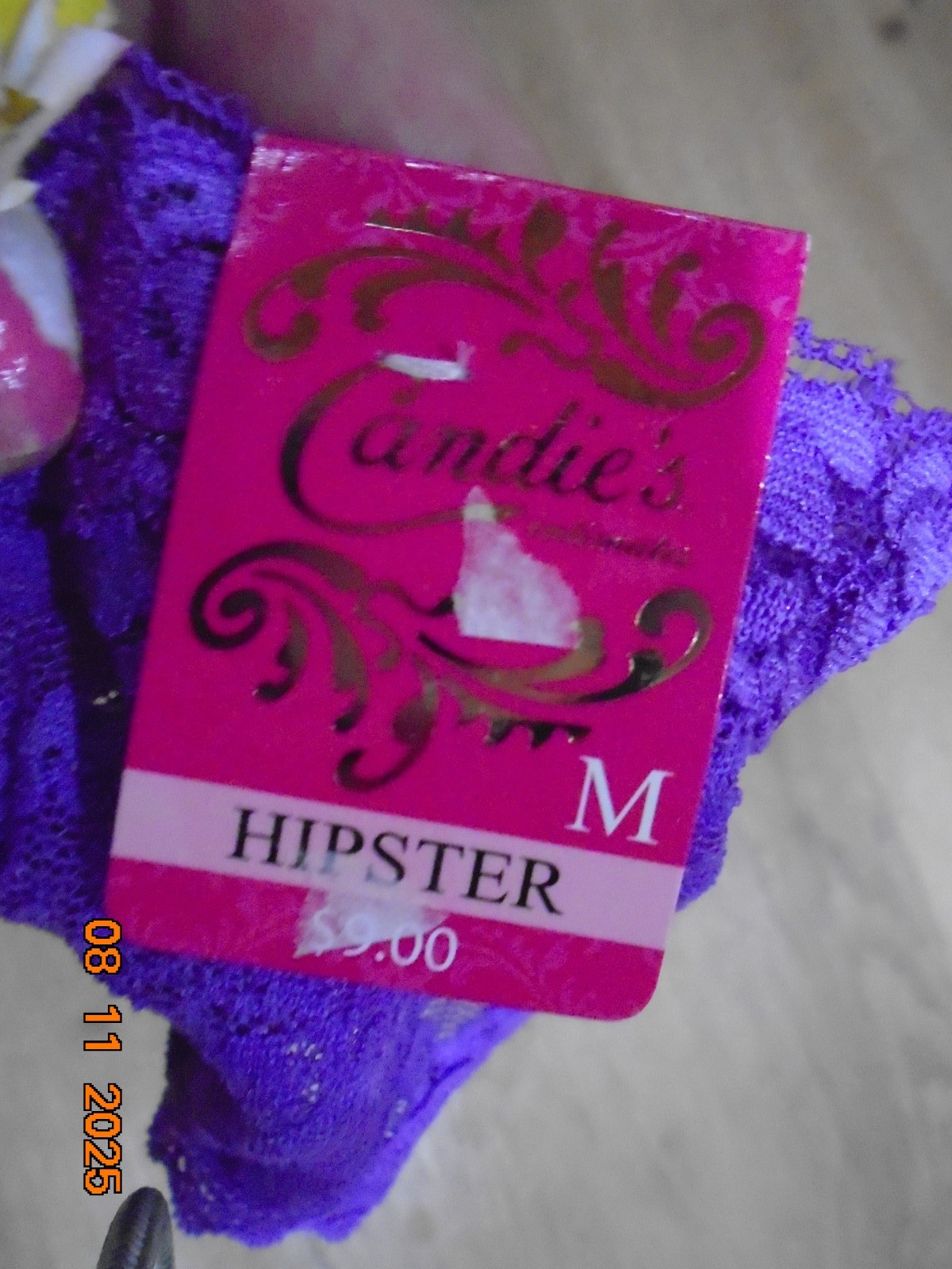 CANDIE’S new with tags LACE stretch HIPSTER panty size M purple
