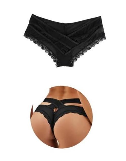 Womens Sexy Cheeky Panties Lace Thongs Hipster X-Large-XX-Large 1pack-black