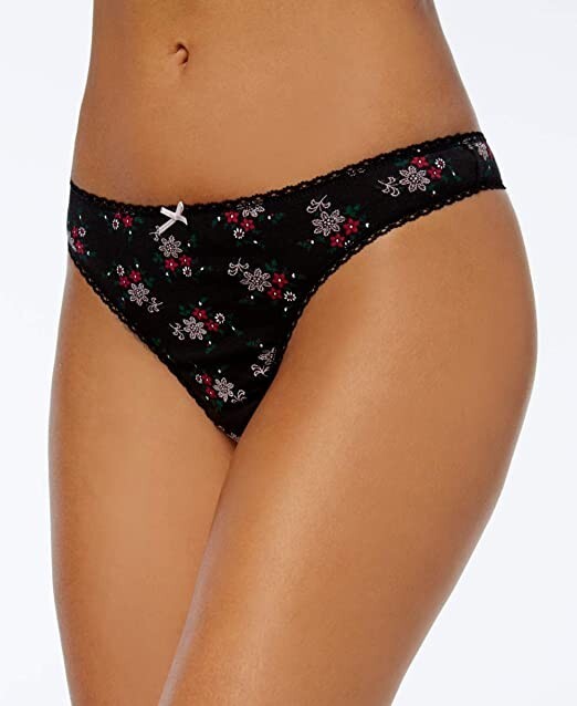 Charter Club Women’s Pretty Cotton Thong Black M – NWOT