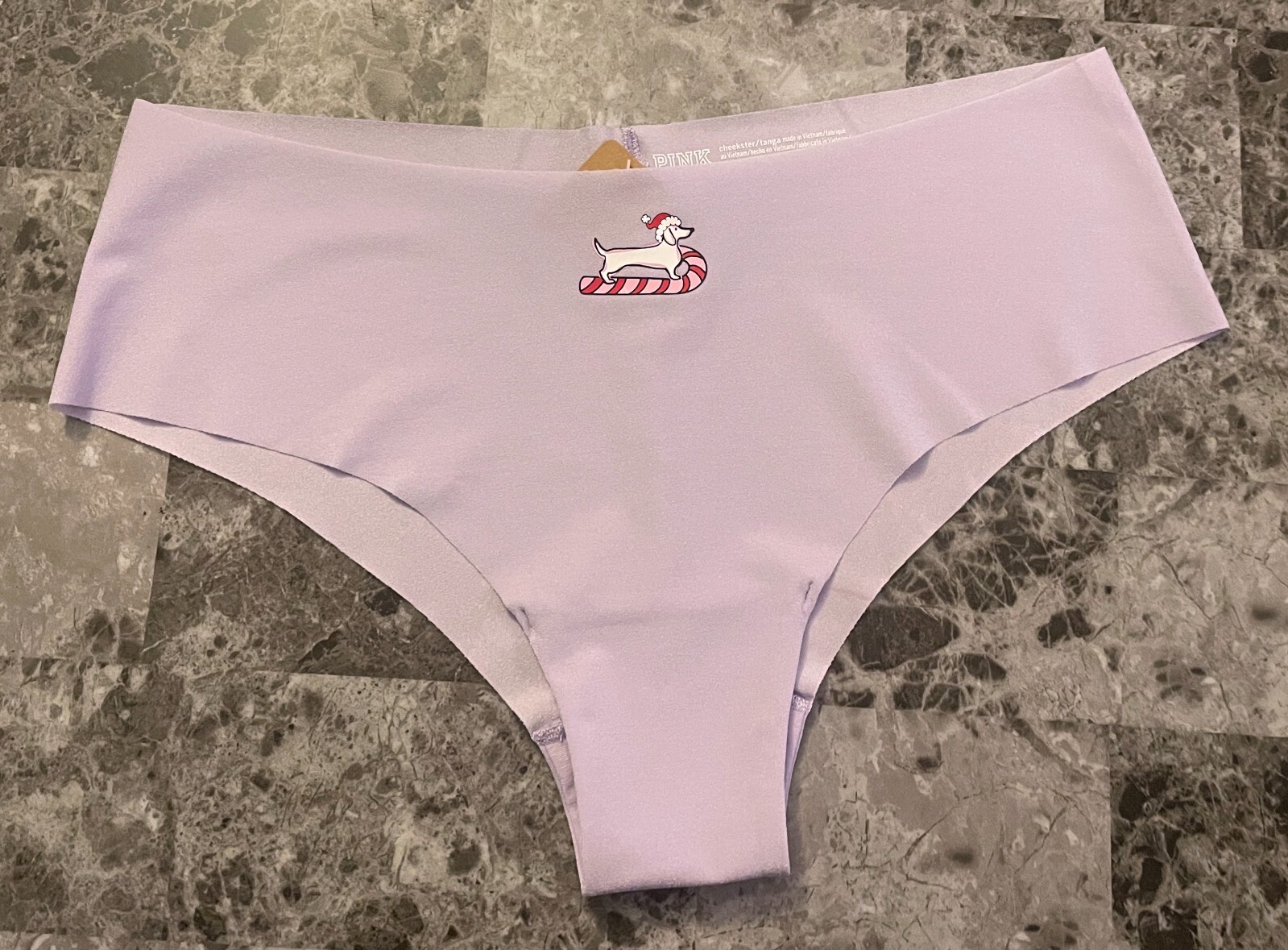 NWT VICTORIA’S SECRET PINK L CANDY CANE DOG HOLIDAY NO SHOW CHEEKSTER PANTIES