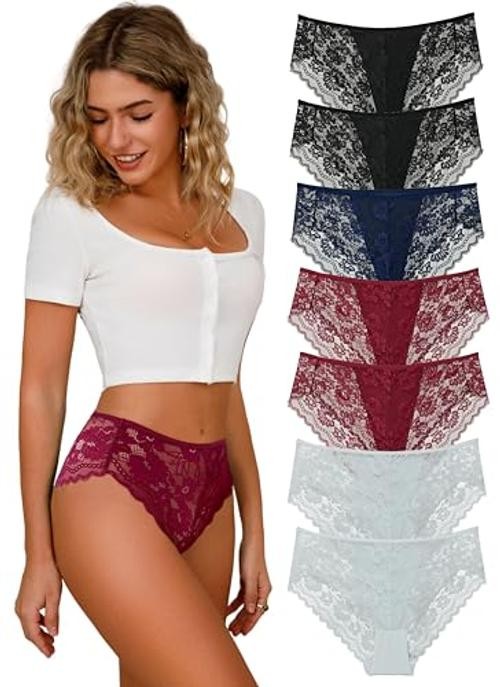 Lace Panties for Women Sexy Underwear Black Lace 1X 7pcs-black/White/Red/Blue