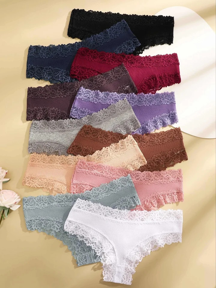 Cotton Panties Lace Low Rise Bikini Breathable Women’s Underwear 11 Pcs