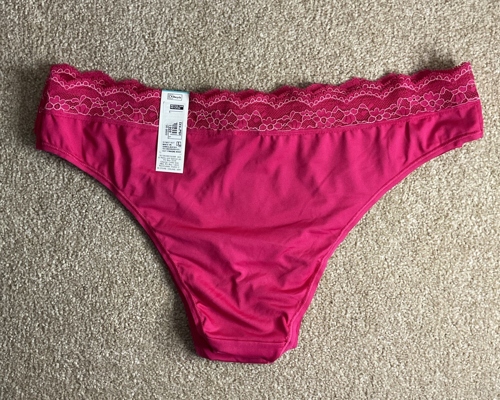 M&S 3 PACK Size Medium 12-14 Ladies Brazilian Knickers Hot Pink M Brazilians