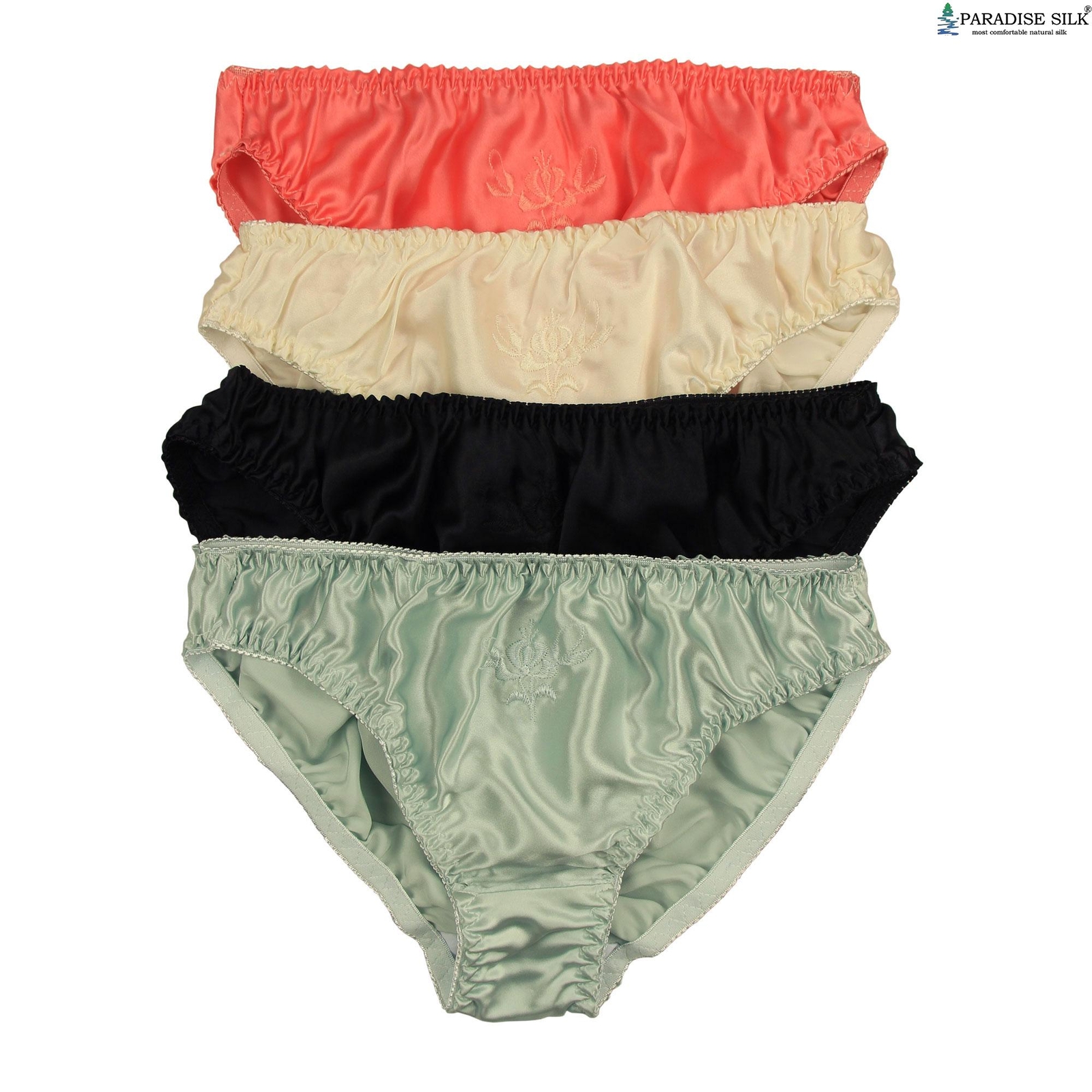 Silk Womens Bikini Panties w/ Cotton Crotch Lot 4 Pairs in One Pack