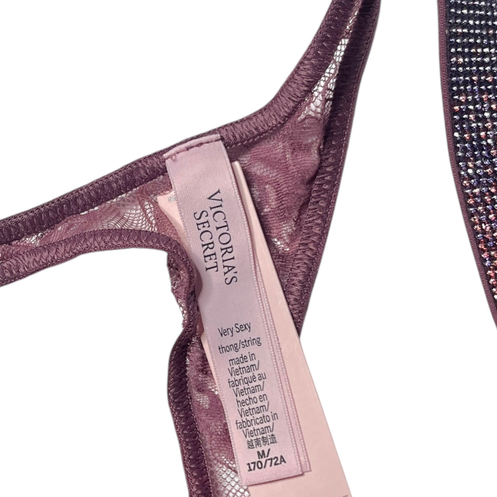 Victoria’s Secret Sunset Ombré Shine Strap Rose Lace Thong Purple Vapor Medium