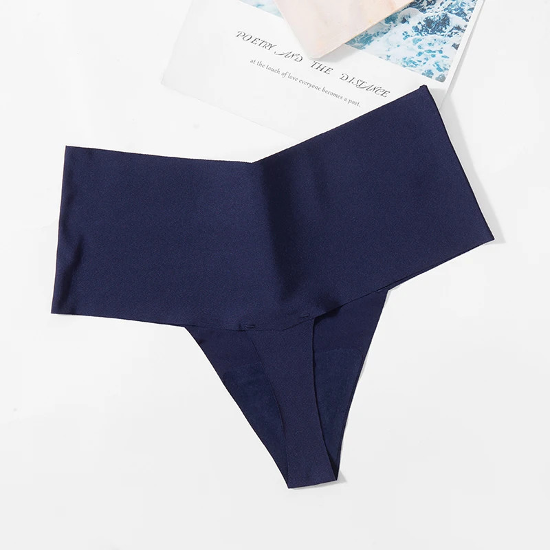 Seamless Satin Thong Panties High Waist Women’s V Cut Stretch Underwear 3 Pcs