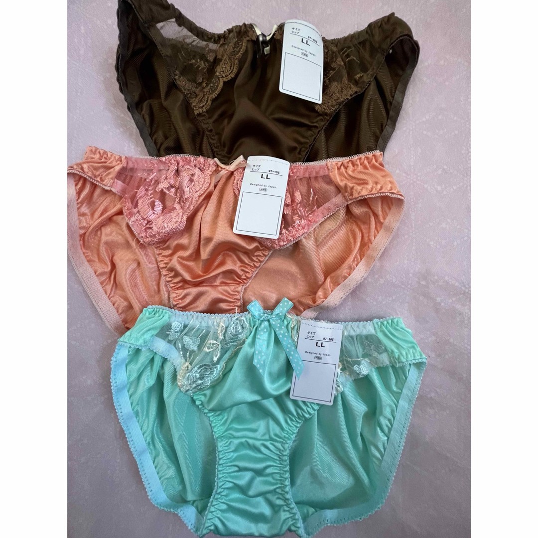 Set of 3 US size L Japanese LL Glossy Smooth Material Floral Embroidered Lace