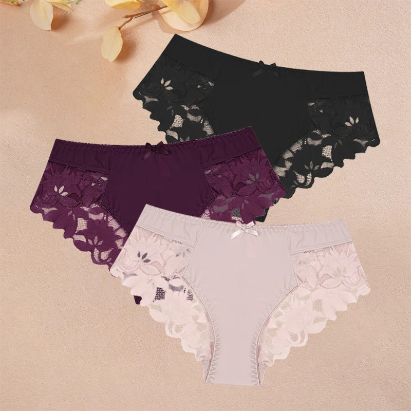 Lace Panties Women’s Low Rise Seamless Breathable Soft Comfort Underwear 3 Pcs
