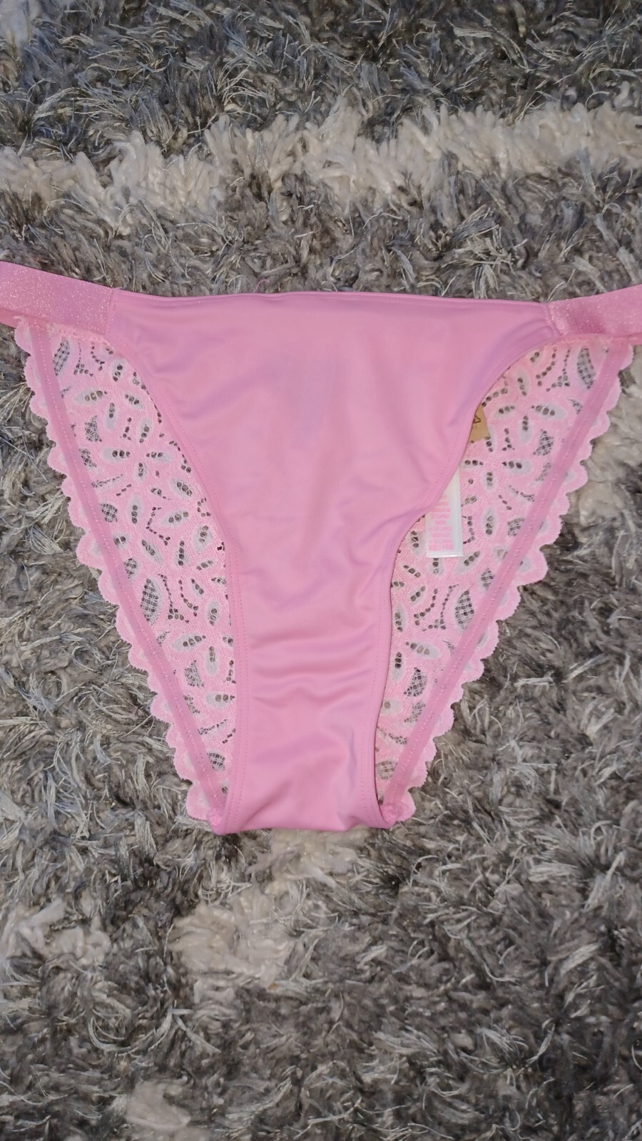 NeW Vs Pink lace back string bikini Panty Size Medium Bubblegum pink