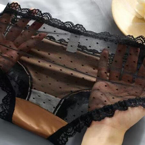 1 or 5 Pack Lot Women Vintage Lace Sheer Panties Satin Black Underwear Lingeries