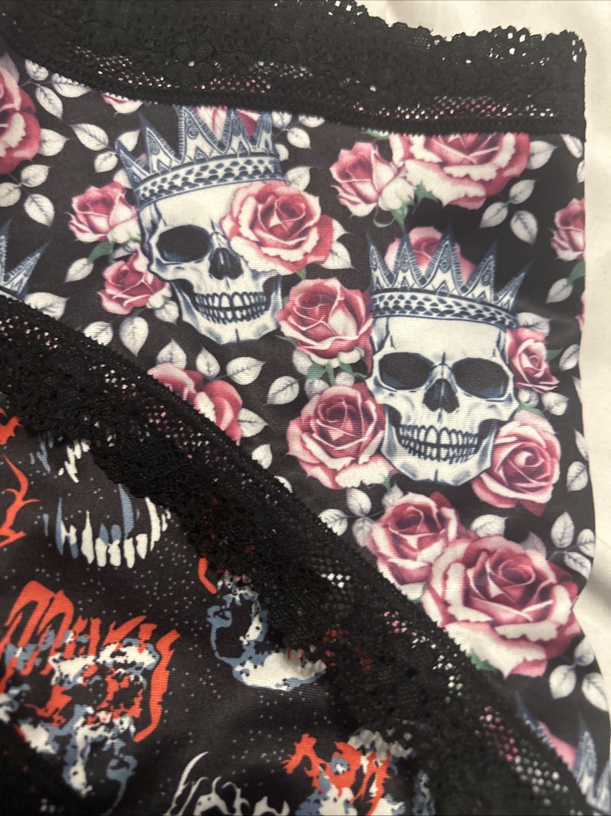 Morvia 3pk lace trim goth Skater Emo Goth panties M Skull Mushrooms Floral New