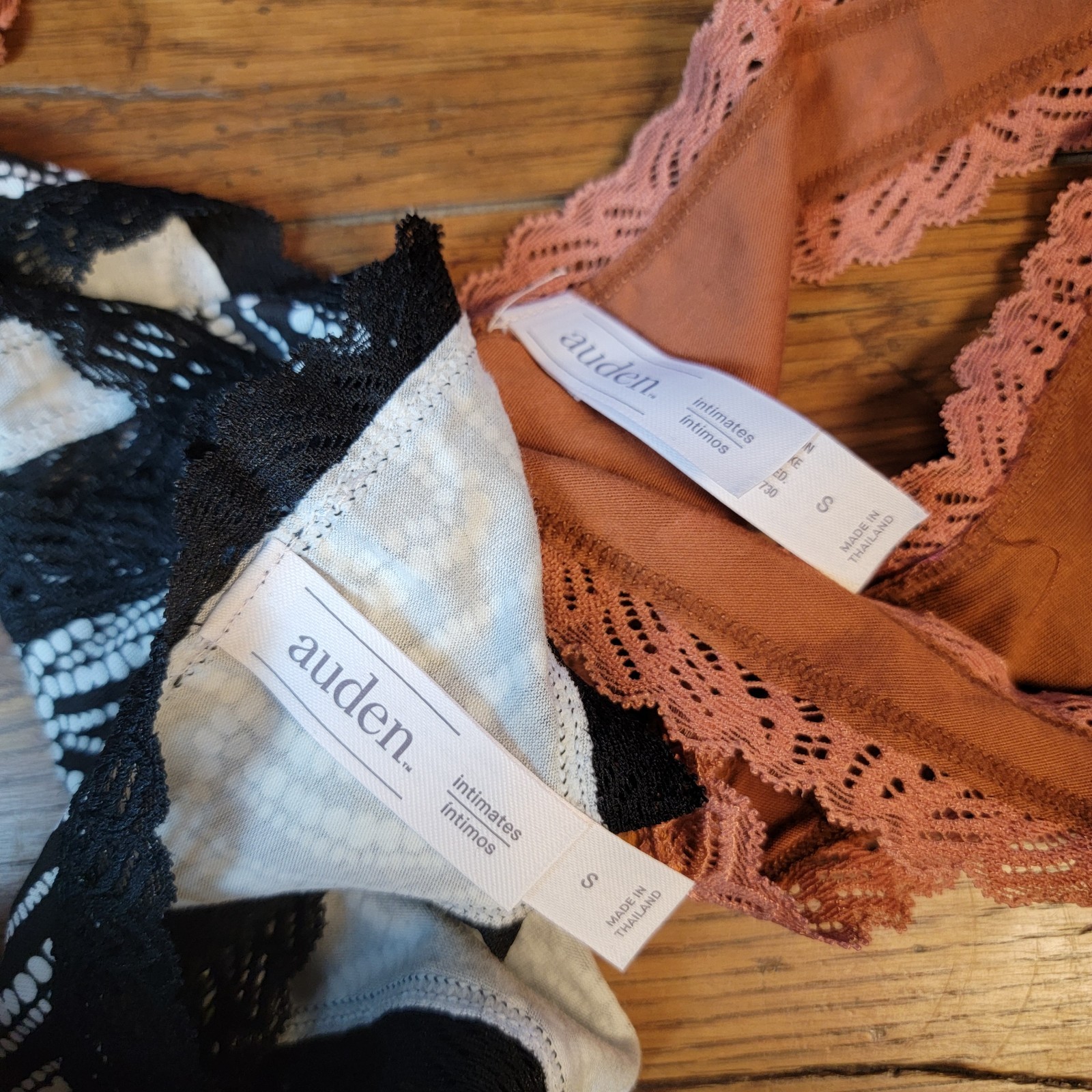 (4) Auden Womens Small (4-6) Cotton Thong Underwear Target S Lace Black Brown