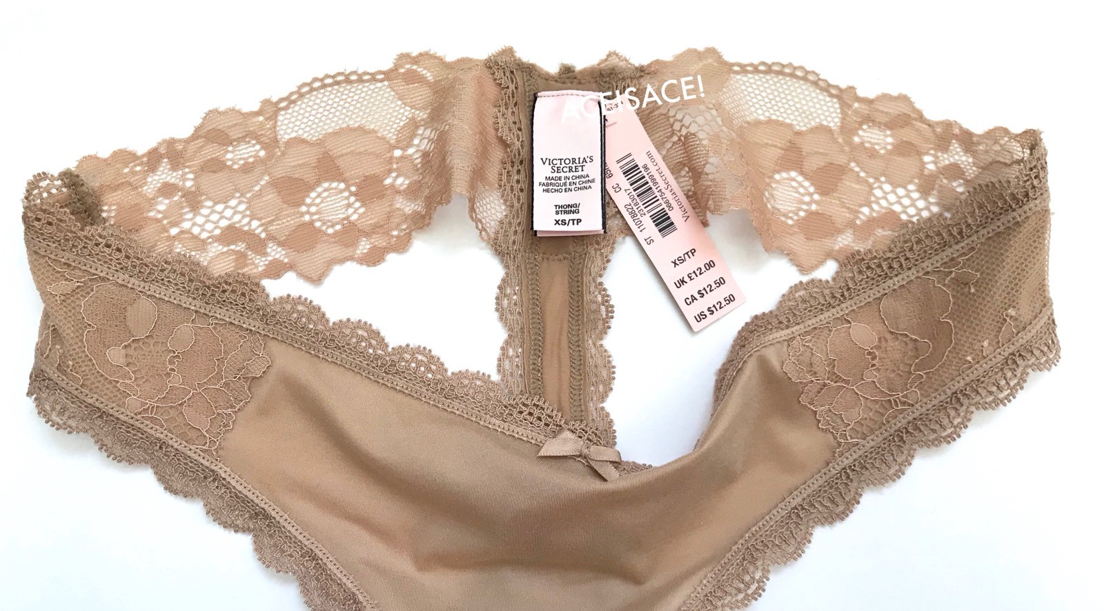 NWT* Victoria’s Secret SEXY SOLID*FLORAL SIDES THONG PANTY –CREME–XS/XP