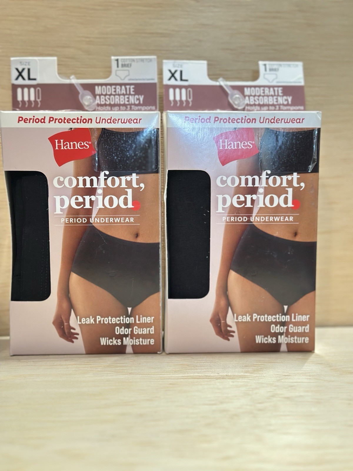2-Hanes Period Protection Underwear Women’s Brief Size XL Moderate Absorbency
