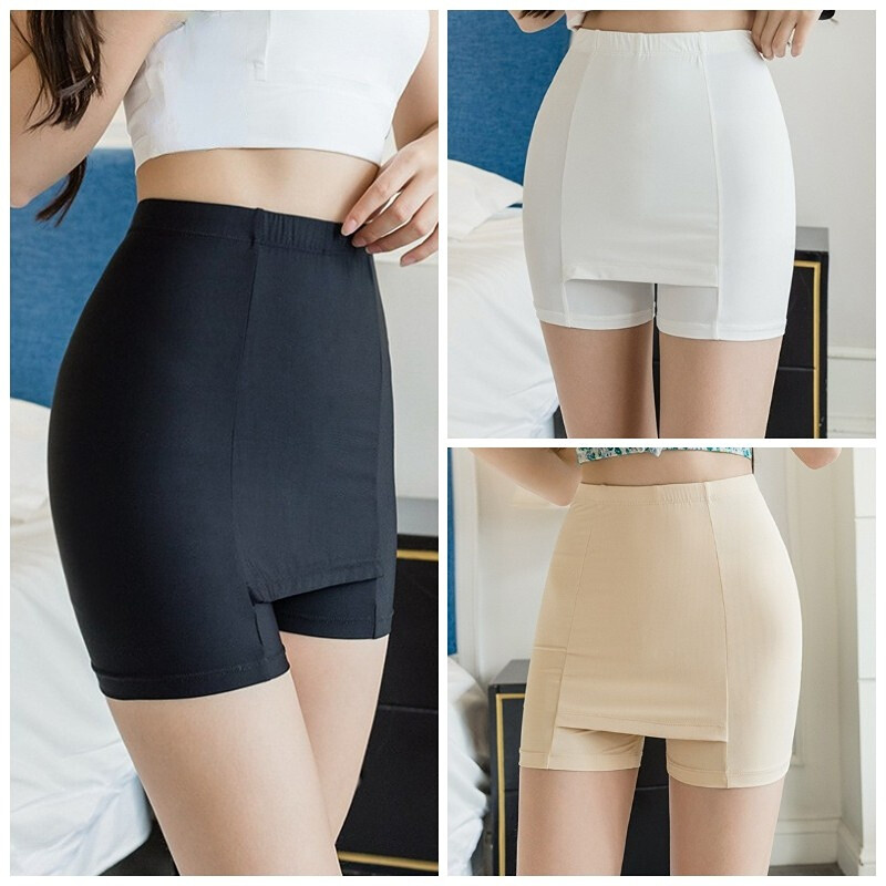 Lady Seamless Safety Shorts Pants Lingerie Ice Silk Double-Layer Front Crotch