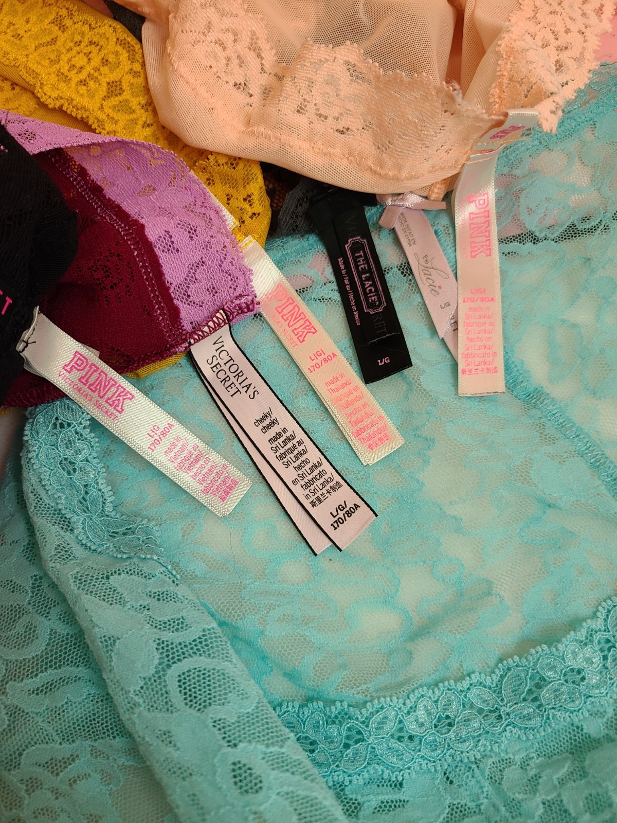 6pk VS PINK Everyday Lace Low Rise Cheeky Panties Size Lg Multicolor