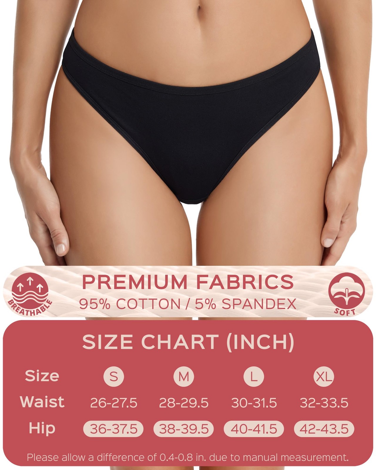 Breathable Cotton Thong Panties Pack of 6 – Assorted Colors Small