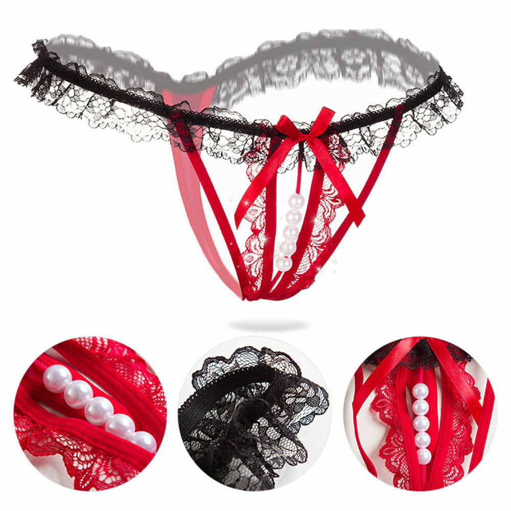 Sexy Women Pearl Lace Thong G-string Panties Lingerie Underwear Crotchles T-back