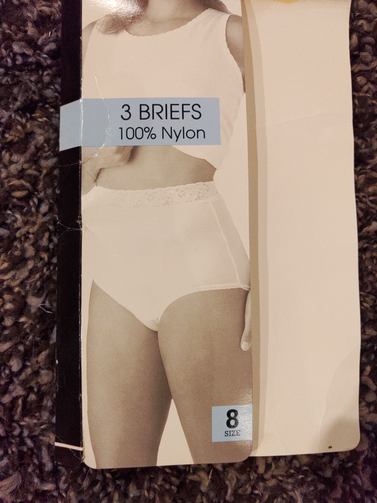 1 Pair PINK brand 100% Nylon Brief Panties, Size 8 Wide Lace, Peach