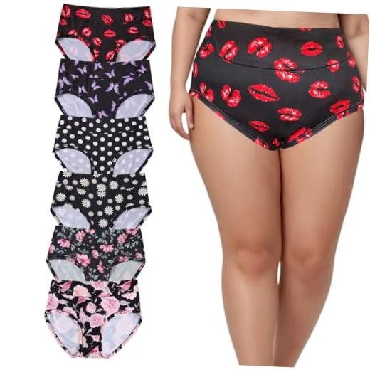 Women’s Underwear Plus Size XL-6XL Panties Briefs High 4X-Large 6pcs 4hb2h